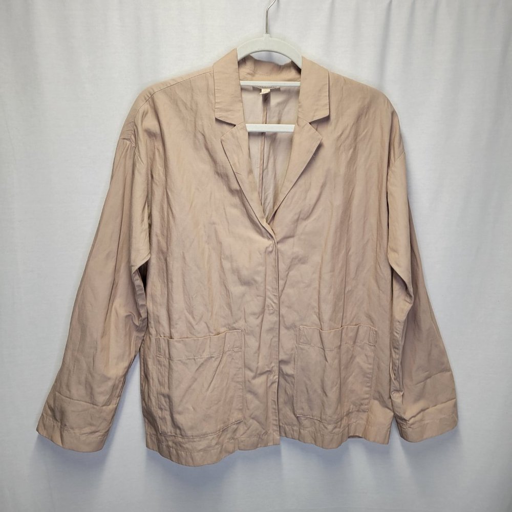 Eileen Fisher Women's Small Jacket Tan Snap Close Organic Cotton